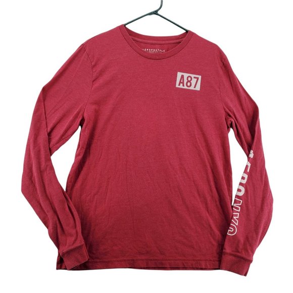 Aeropostale Shirt Men's Long Sleeve Crew Neck Pullover Tee Red Large - Picture 1 of 12